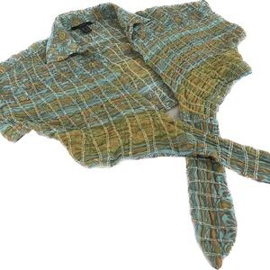 Blue and Green Casual Button Down Shirt